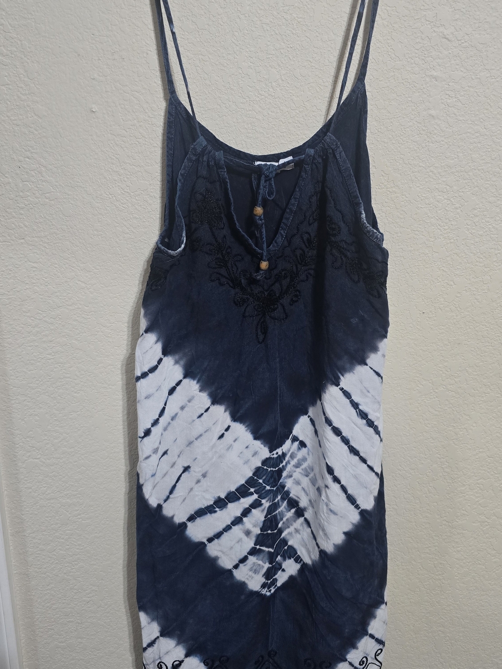 Tie-Dye Navy and White Spaghetti Strap Dress
